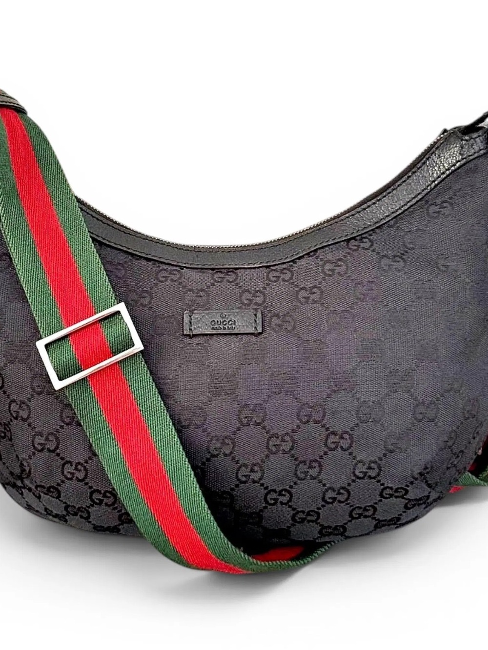 Gucci Black GG Monogram Nylon Half Moon Hobo Bag 181092